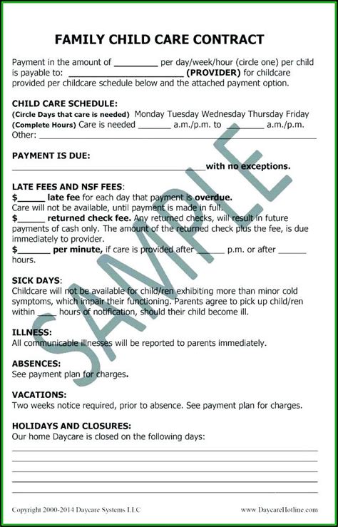 Daycare Contract Templates Free