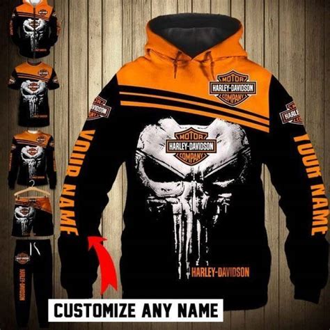 Harley Davidson Punisher Skull Custom Name 3d Hoodie Tattooscafe