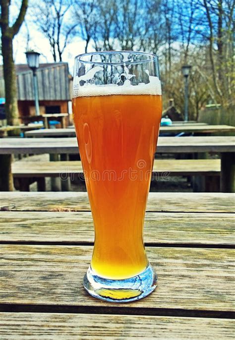 Wheat Bavarian Beer In Traditional Glass At Beer Garden Stock Image