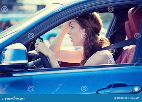 Displeased Stressed Female Car Driver Stock Image Image Of Depressed Fatigue 46006433