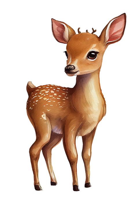Watercolor Drawing Of A Cute Baby Deer Isolated On Transparent