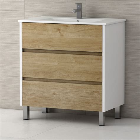 Eviva Majesty 32 Bathroom Vanity With White Integrated Sink In Oak Finish