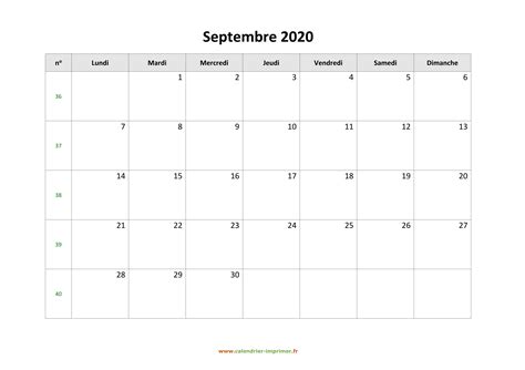 Calendrier Septembre 2020 à Imprimer