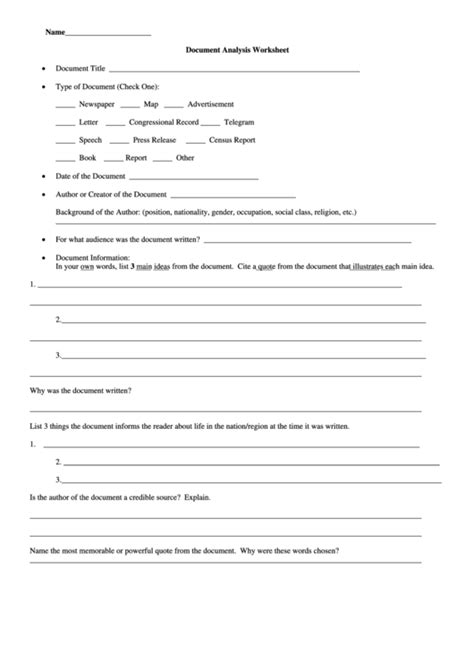 Yes, this document is used as a kind of formal document record. Document Analysis Worksheet printable pdf download