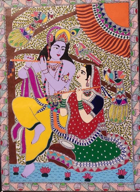 Radha Krishna Madhubani Painting X International Indian Folk Art GalleryRadha And