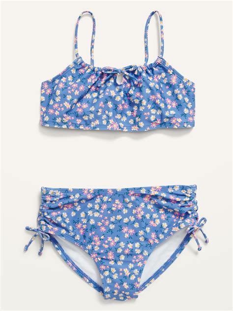 patterned cinch tie bikini swim set for girls old navy