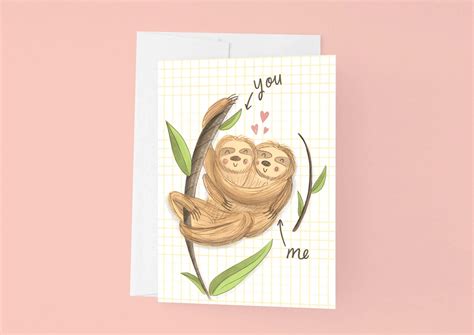 Cuddling Sloths In Love Card Sloth Valentines Day Card Etsy Uk