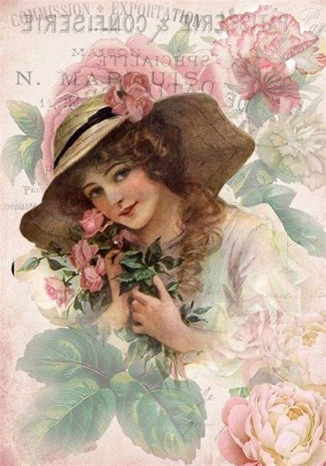 Set Of Two Victorian Woman With Pink Roses And Hat Ephemera Etsy