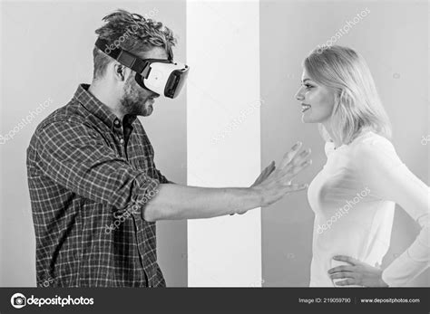 Man Vr Glasses Going Touch Breasts Virtual Girl Cyber Relations