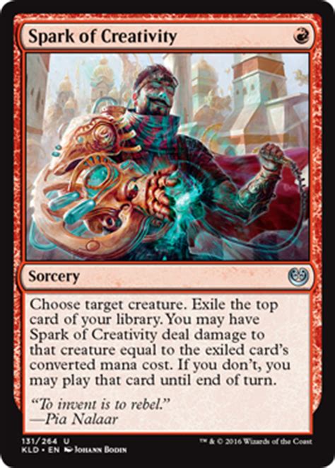 The idea here is that the deck is mono red or red is the color doing the card draw. Spark of Creativity - Sorcery - Cards - MTG Salvation