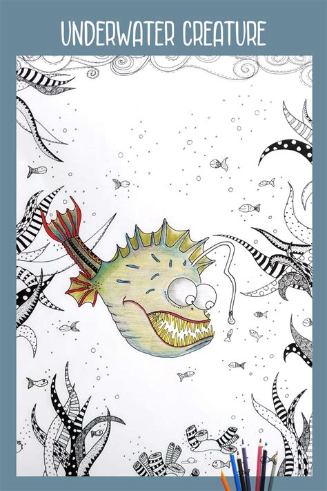 More 100 images of different animals for children's creativity. Printable Angler Fish Coloring Page for Kids or Adults ...
