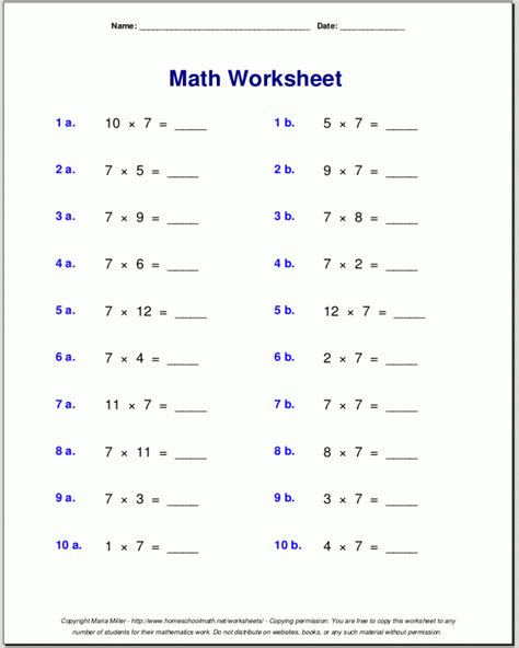 Free Printable Math Worksheets For 7th Graders