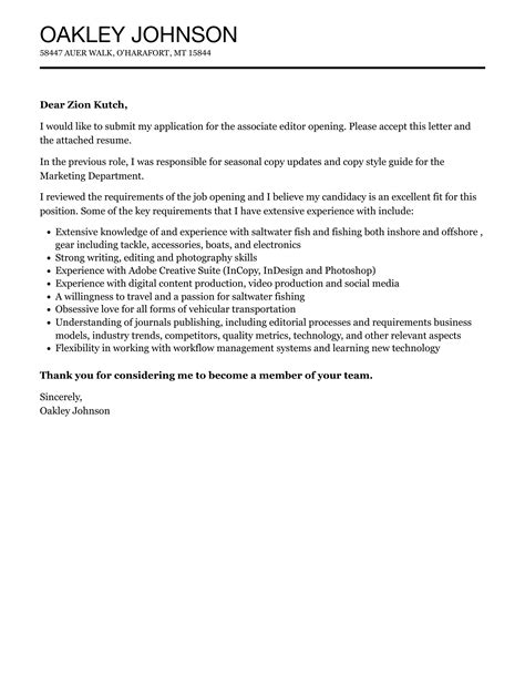 Associate Editor Cover Letter Velvet Jobs