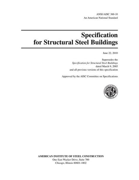 Ansi Aisc 360 10 Specification For Structural Steel Buildings Udocz