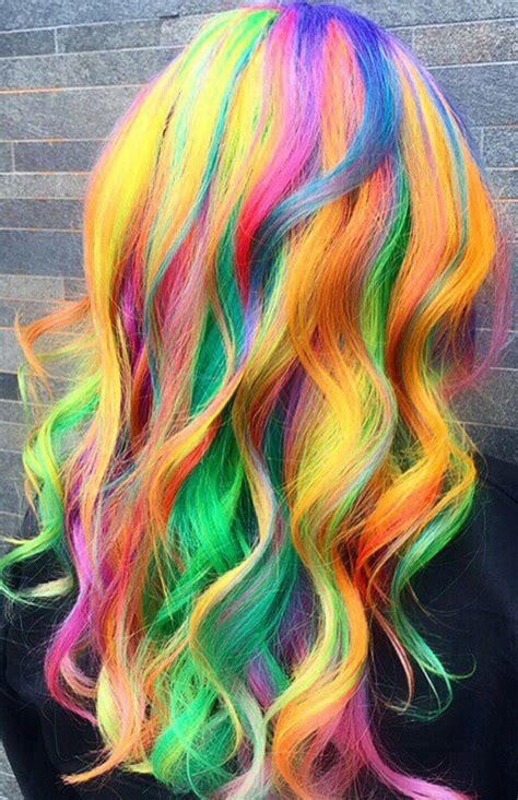 Bright Neon Rainbow Dyed Hair Rainbow Dyed Hair Rainbow Hair Brown