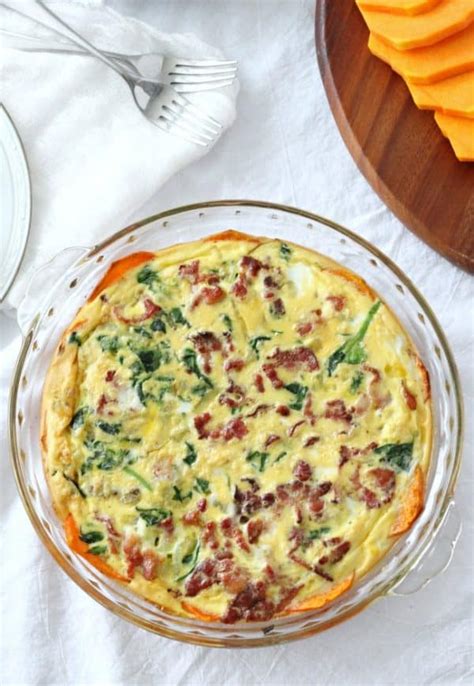 Spinach Bacon Quiche With Caramelized Onions Butternut Crust Paleo