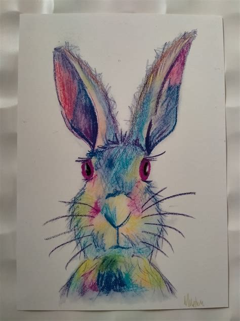 Hand Drawn Multicoloured Hare Print Cat Face Drawing Hare Print