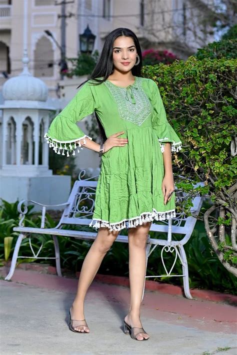 green rayon top cum dress at rs 375 piece in jaipur id 2851108620033