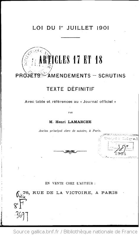 Loi Du 1er Juillet 1901 Articles 17 Et 18 Projets Amendements