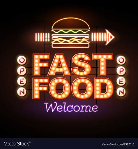 Fast Food Neon Sign Royalty Free Vector Image Vectorstock