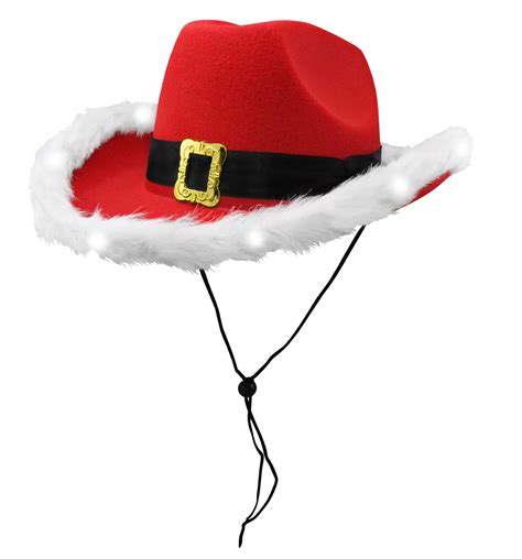 Unisex Light Up Led Red And White Santa Claus Christmas Cowboy Hat