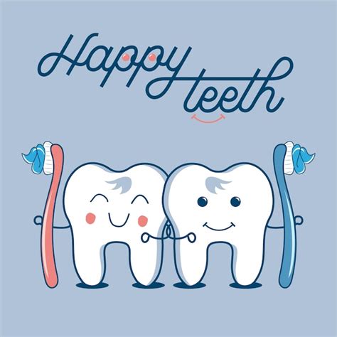Premium Vector Happy Teeth Cartoon Teeth Holding A Toothbrush Cute