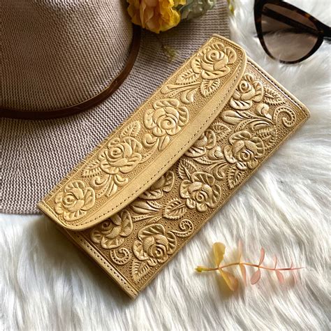 Embossed Roses Authentic Leather Wallets Womens Wallets