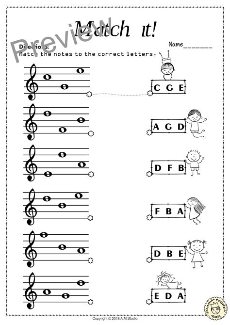 Identify Treble Clef Notes Worksheets