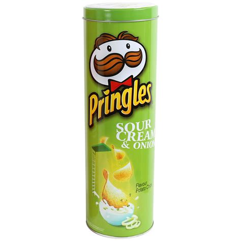 Pringles Green Cylinder Round Storage Tin Kitchen Biscuit Canister