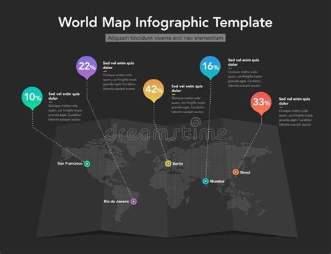 World Map Infographic Template With Colorful Pointer Marks Dark