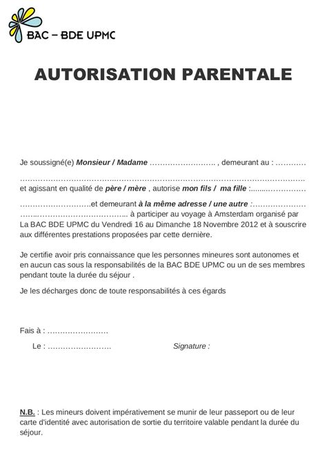 Lettre Autorisation Parentale Pour Carte D Identite Modele De Lettre