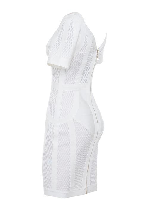 Clothing Bandage Dresses Marinella White Deep V Bandage Mesh Dress