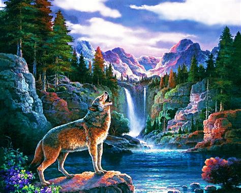 Wolf And Waterfall 5d Diamond Painting