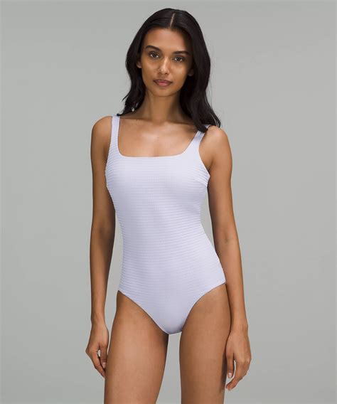 Lululemon Waterside Square Neck One Piece Swimsuit Smocked Bc Cup Medium Bum Coverage In Hyper