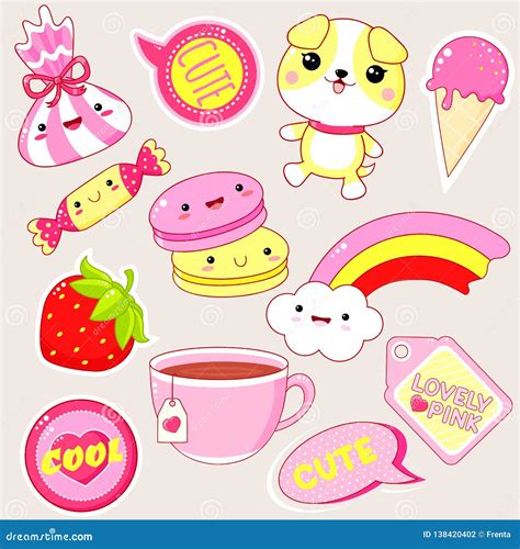 Set Of Cute Icons In Kawaii Style Stock Vector Illustration Of Bakery