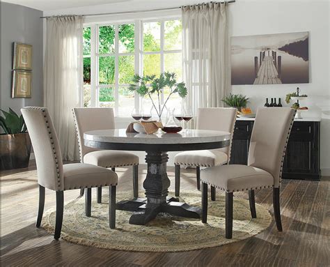 Gisela 5 Pieces Modern Dining Room Set Round White Marble Table