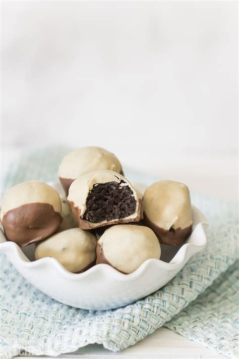 Buckeyes are a confection made from a peanut butter fudge partially dipped in chocolate to leave a circle of peanut butter visible. Buck Eye Truffle : Chubby Hubby Buckeye Truffles - Oh Yeah ...