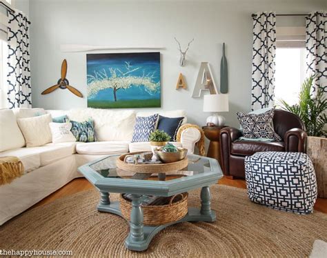 Cozy Coastal Navy And White Living Room Refresh The Happy Housie