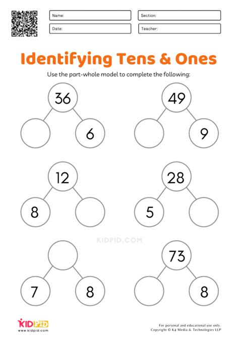 Tens And Ones Part Whole Model Worksheets For Grade 1 Kidpid