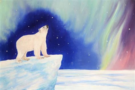 Acrylic 36 x 18 inches ( study for a larger painting) many thanks to photographer tina nicole for letting me use her fabulous photo. Polar bear and northern lights | Ideas 4 class | Pinterest ...