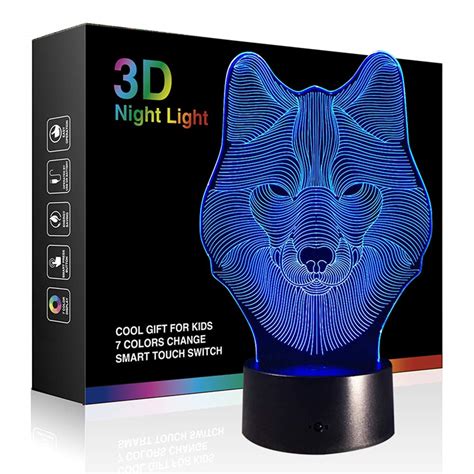 Animals Wolf 3d Night Light Touch Control Desk Lamps Ticent 7 Color