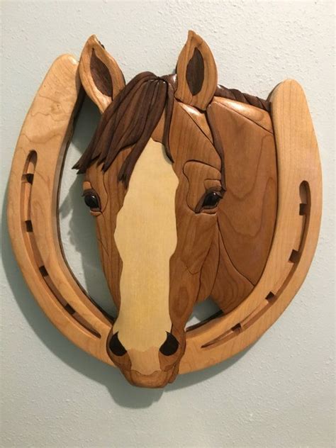 Horse Head In A Horseshoe Intarsia Made From Exotic And Domestic