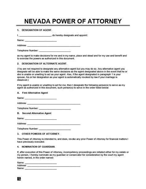 Free Nevada Power Of Attorney Forms Pdf And Word Templates