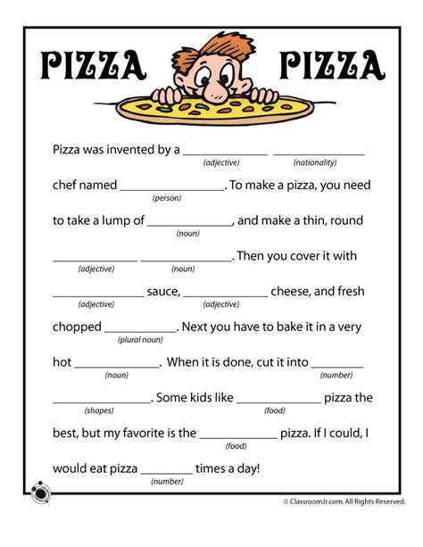 I love the fall weather! Pizza Pizza Funny Mad Libs | Woo! Jr. Kids Activities | Funny mad libs, Kids mad libs, Funny ...