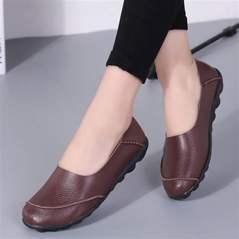 Comfy black flats shoes women. leather Women shoes flat shoes ladies lace up fashion ...