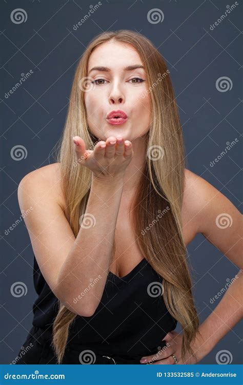 Blow Kiss Young Caucasian Female Haired Model Stock Image Image Of Business Closeup 133532585