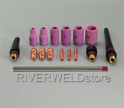 TIG Nozzles Short Collets Body 17CB20 KIT 2 Thoriated Tungsten