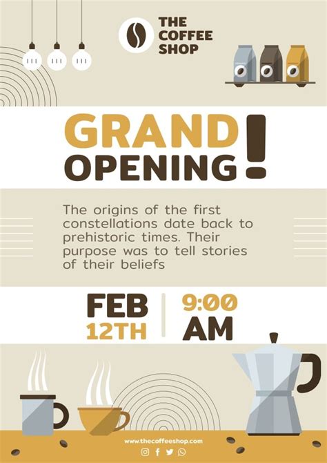 Free Cream Coffee Shop Grand Opening Poster Template