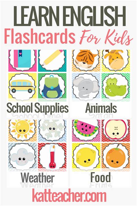 English Flashcards For Kids Teach Esl With These Cute Fun Cards In