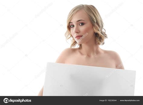 Beautiful Naked Woman Posing With A Blank Copyspace Banner Stock Photo By Serhii Bobyk Gmail